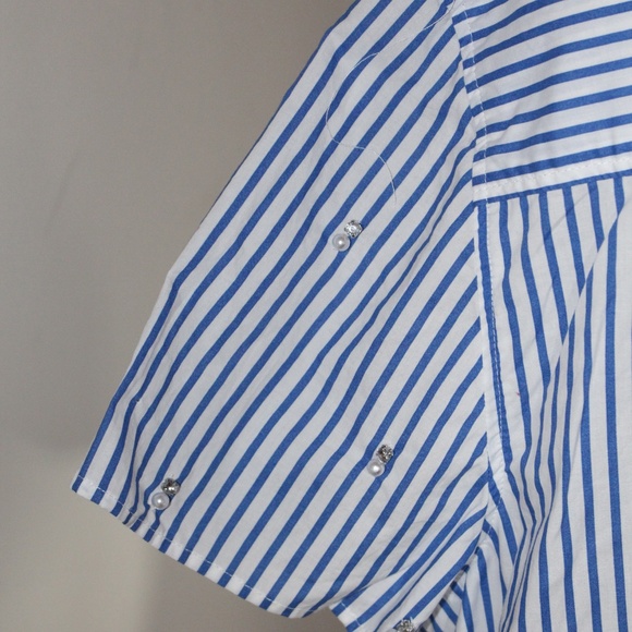 Talbots, Daffodil Stripe shirt Embellished with Pearls and Rhinestones - Picture 8 of 12